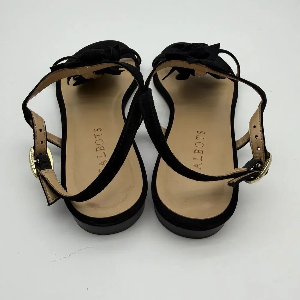 Vintage Talbots Size 7 Black Floral Suede‎ Sandals Flat Summer Prom Shoes NIB